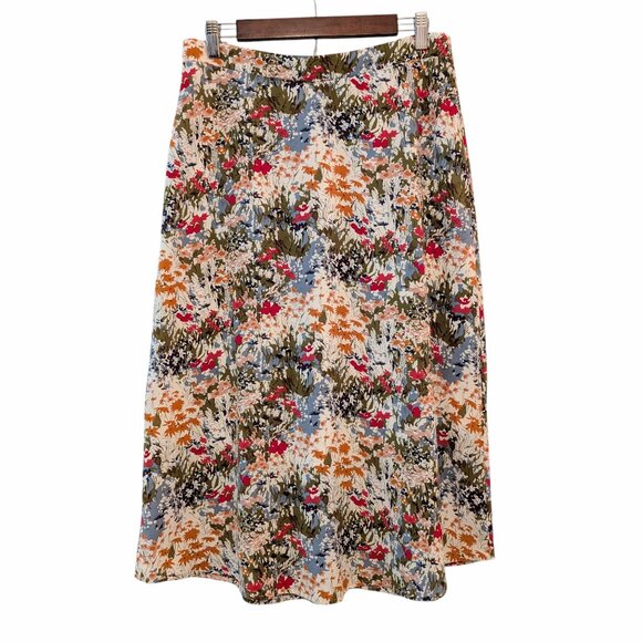Commense Womens Size L White Allover Colorful Floral Back Zipper Lined Skirt - Picture 2 of 9